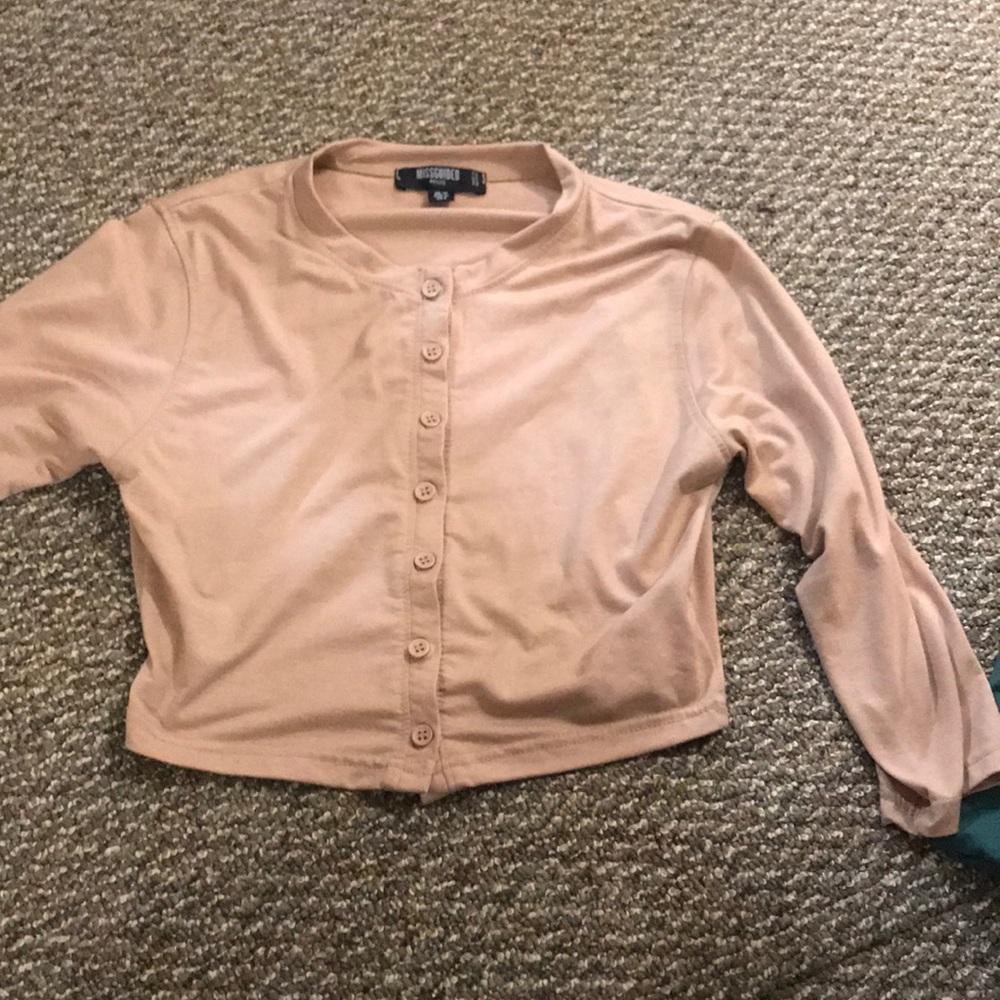 Tan button down crop top